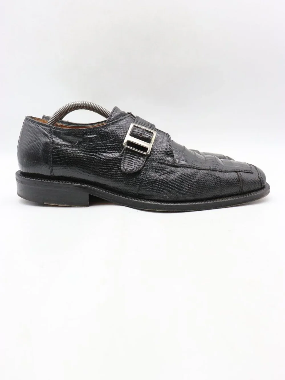 David Eden Men's Size 10.5 Crocodile &Lizard Black Leather Dress Shoe Square Toe